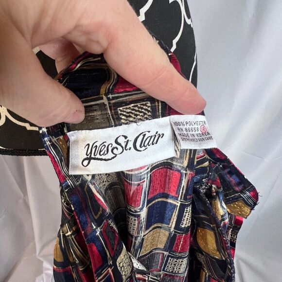 Yves St Clair Bold Maximal Square Print Mock Neck Long Sleeve Blouse Size 12 - Picture 5 of 8